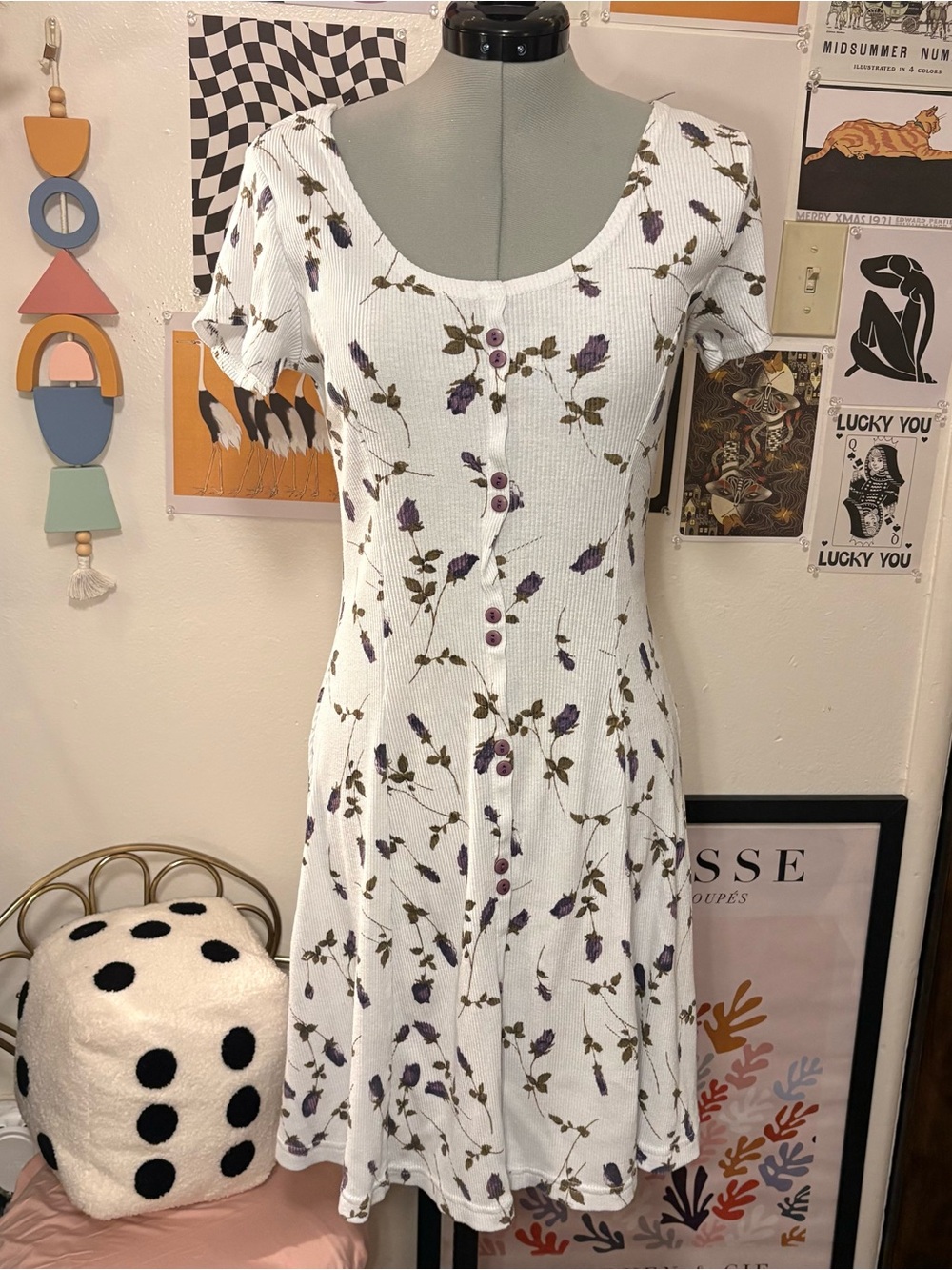 Alice Designs Purple Rose Floral Ribbed Dress Size Large